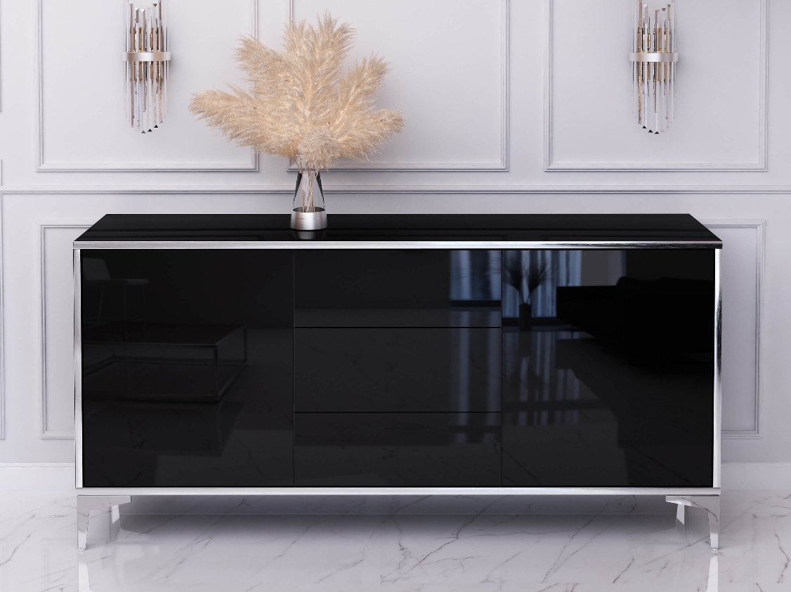 Chest of drawers Monako 154cm - Black, Silver