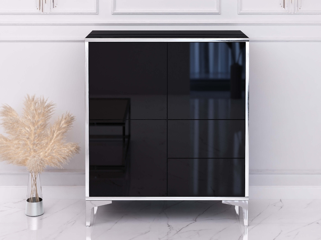 Chest of drawers Monako 80cm - Black, Silver