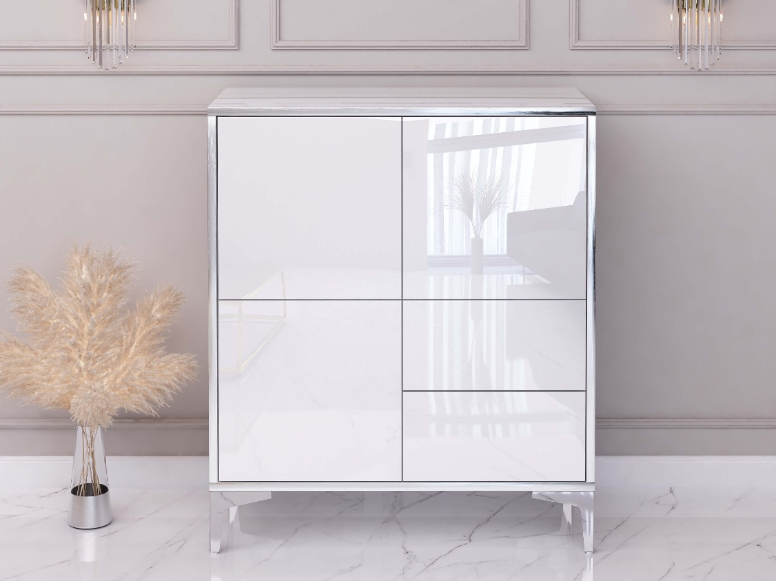 Chest of drawers Monako 80cm - White, Silver