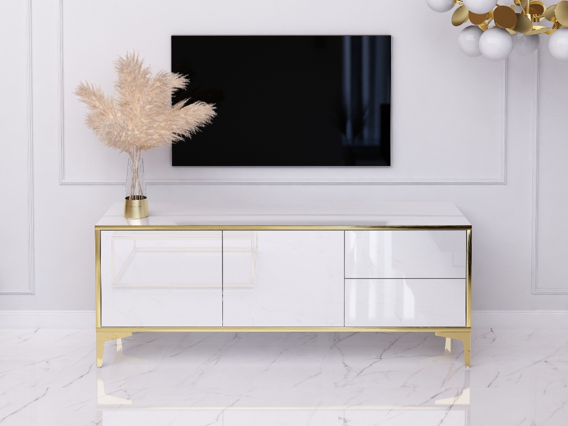 TV Cabinet Monako 136cm - White, Gold
