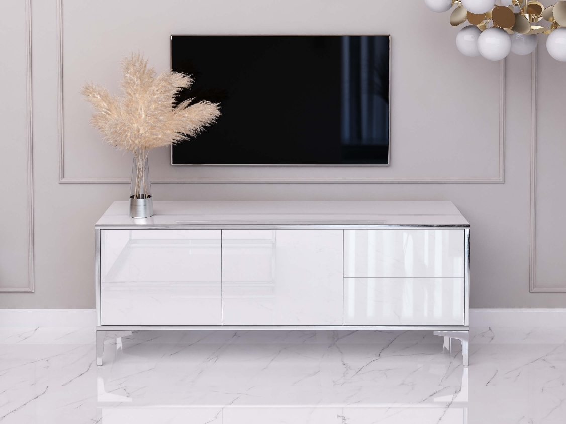 TV Cabinet Monako 136cm - White, Silver