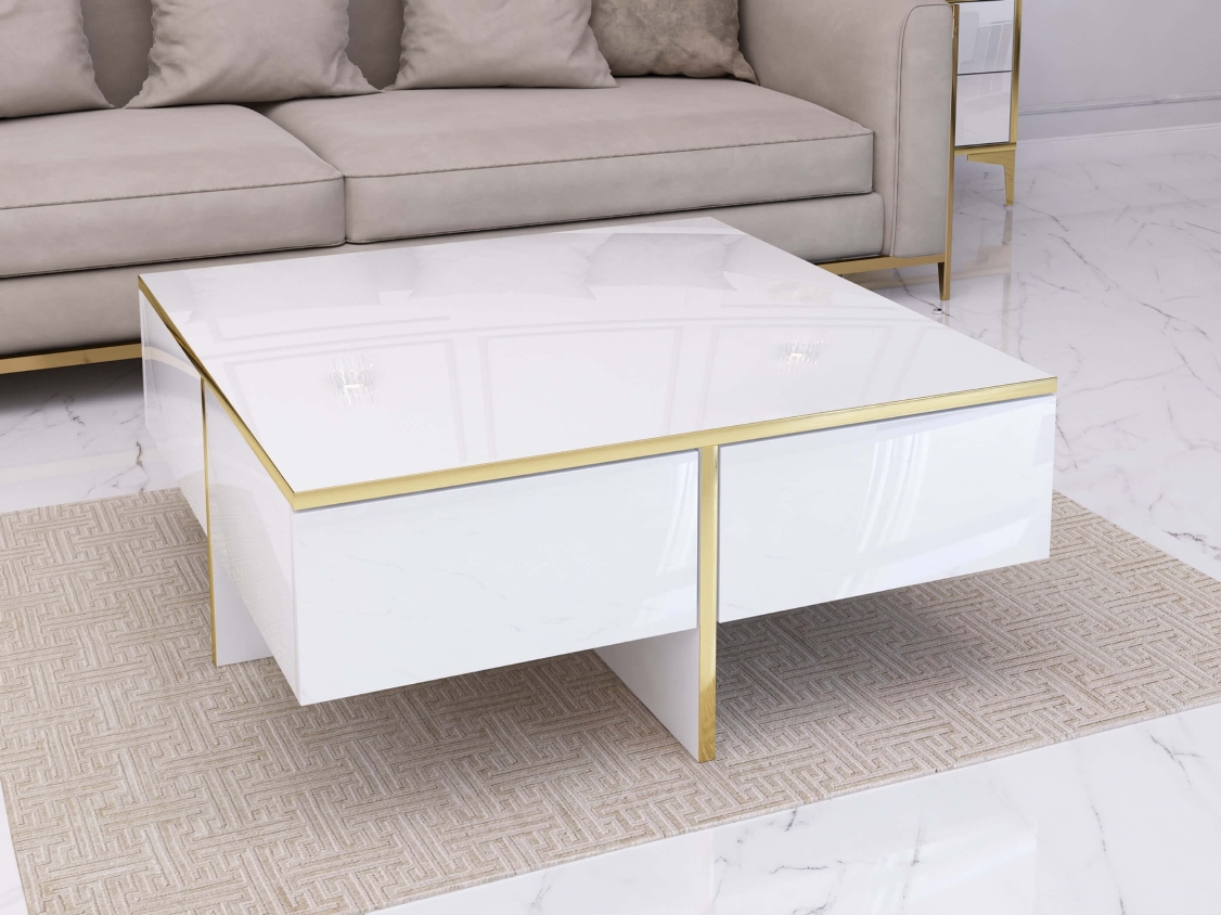 Coffee table Monako 80cm - White, Gold